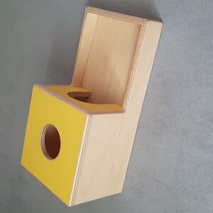 Yellow Lovevery ball drop wooden box hands on development play stem